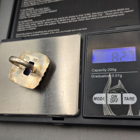 Etruscan Revival Ring Dichroic Glass Cabochon VTG Silver-Plt Size 7.5 Jewelry - Picture 12 of 13